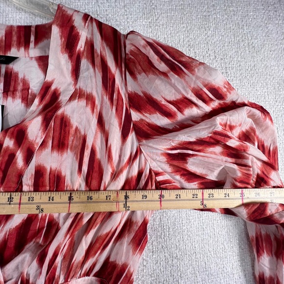 Banana Republic Red White Ikat Tiered Wrap Midi Dress Balloon Sleeve - Picture 6 of 12